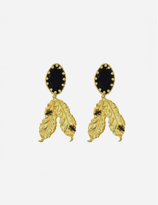 Earrings Fallen Leafs Black Pendientes Uzurii